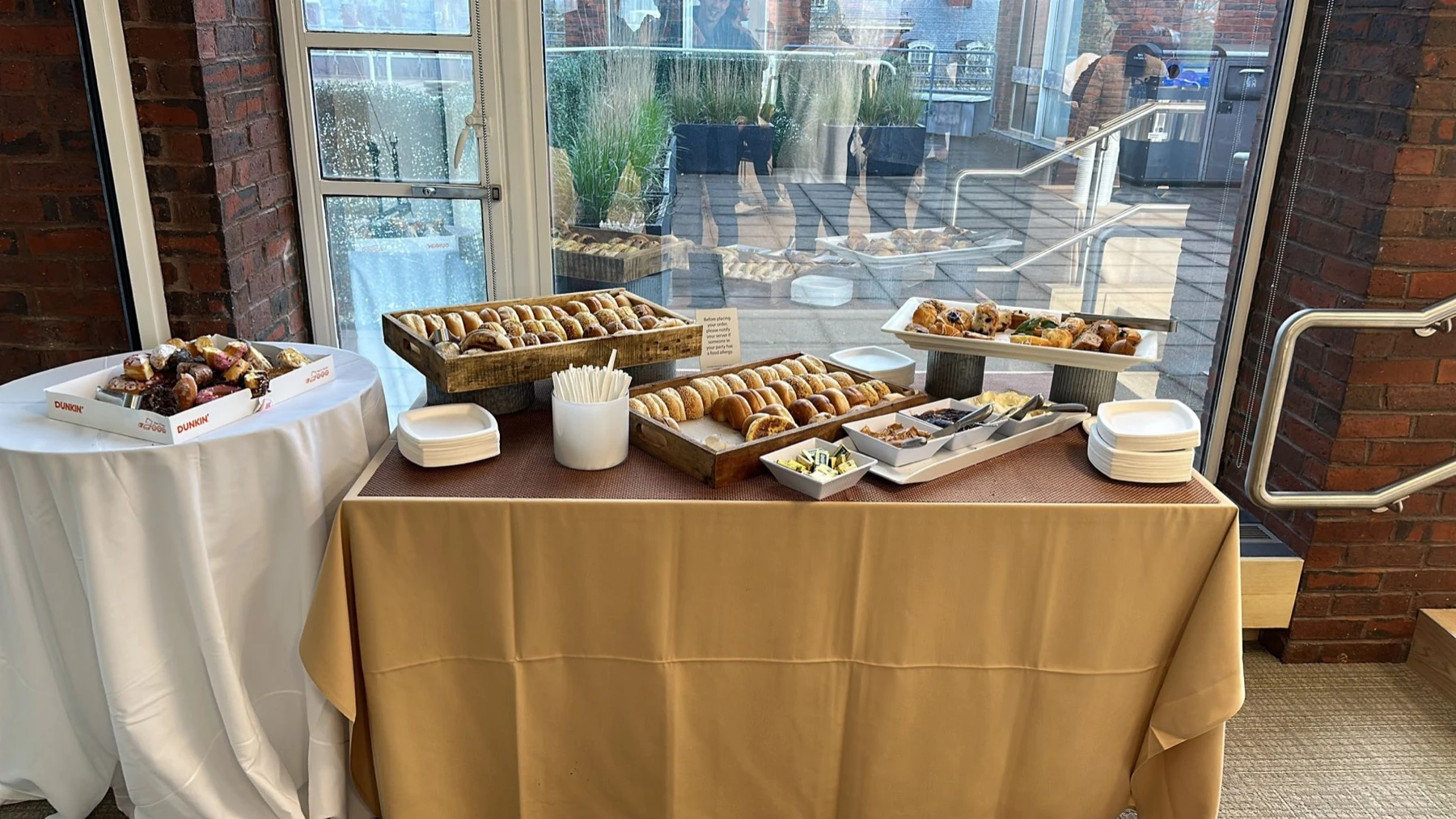 Surplus prepared food on a table before community recovery.